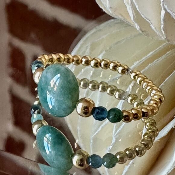 Bague en agate indienne verte et Argent plaqué or-Smarties