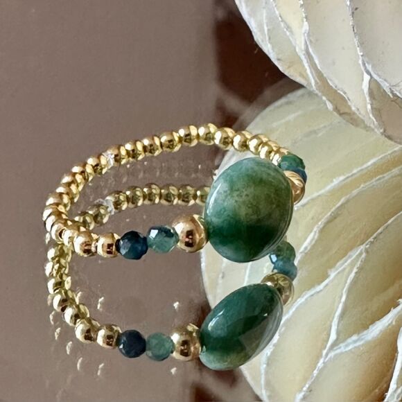 Bague en agate indienne verte et Argent plaqué or-Smarties – Image 6