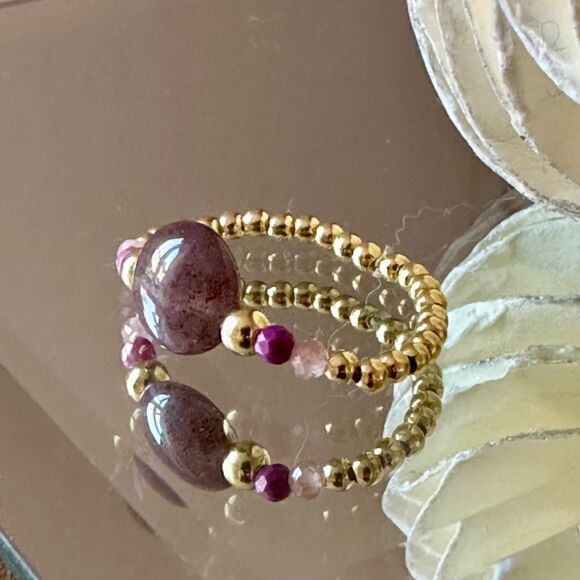 Bague en agate indienne prune et Argent 925 plaqué or- Smarties – Image 6