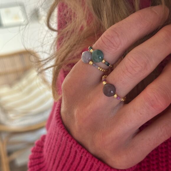 Bague en agate indienne prune et Argent 925 plaqué or- Smarties – Image 2