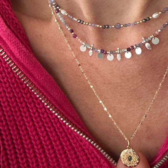 Collier en tanzanite, perles, terahertz en Argent doré - Léna – Image 6