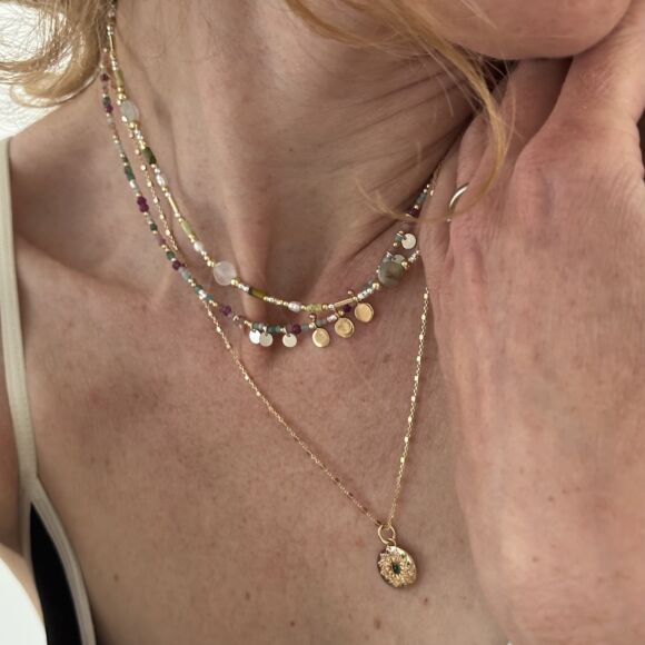 Collier en pierres naturelles bohème en Argent 925 doré- Ysia – Image 2