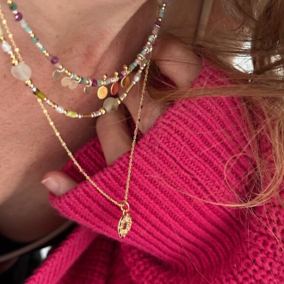 Collier Solène-Talisman doré et pierre verte – Image 2