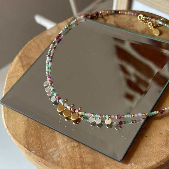 Collier en pierres naturelles bohème en Argent 925 doré- Ysia