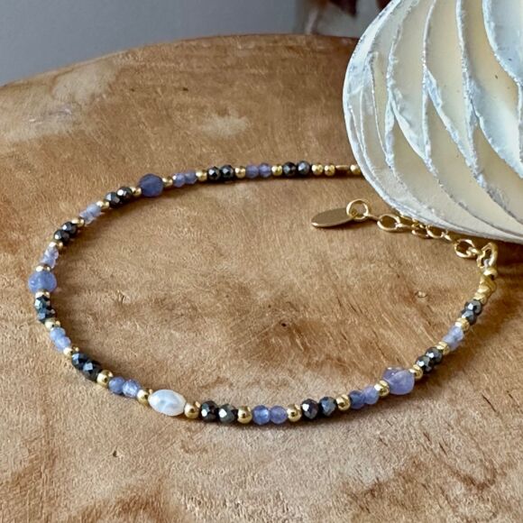Bracelet tanzanite, terahertz & perle en Argent ou Argent doré-Léna – Image 2