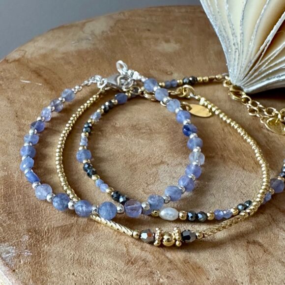 Bracelet tanzanite, terahertz & perle en Argent ou Argent doré-Léna – Image 6