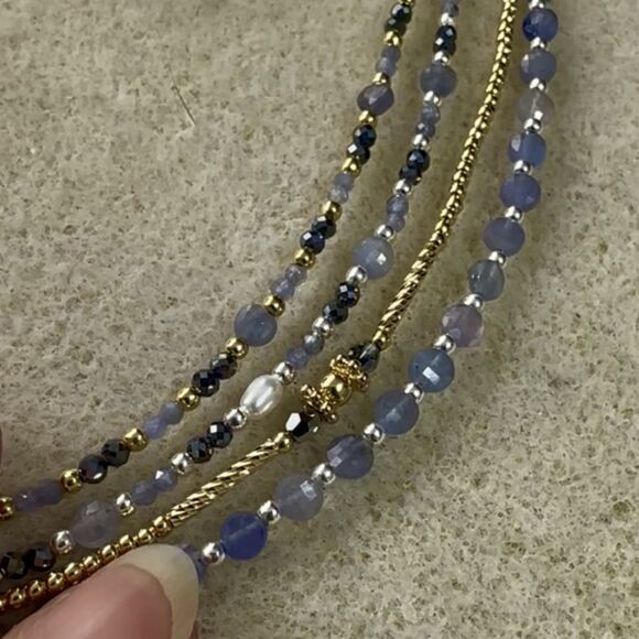 Bracelet tanzanite, terahertz & perle en Argent ou Argent doré-Léna – Image 4