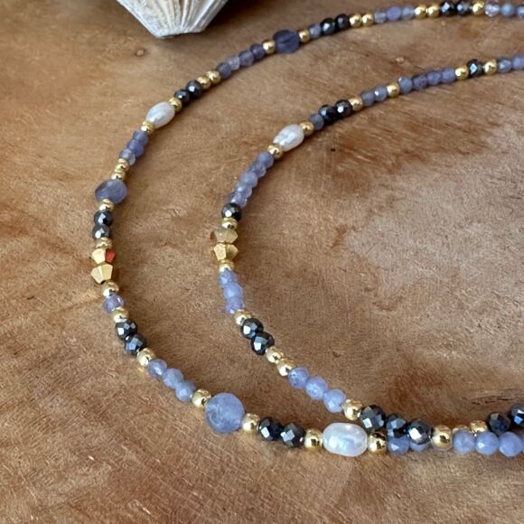 Collier en tanzanite, perles, terahertz en Argent doré - Léna – Image 4