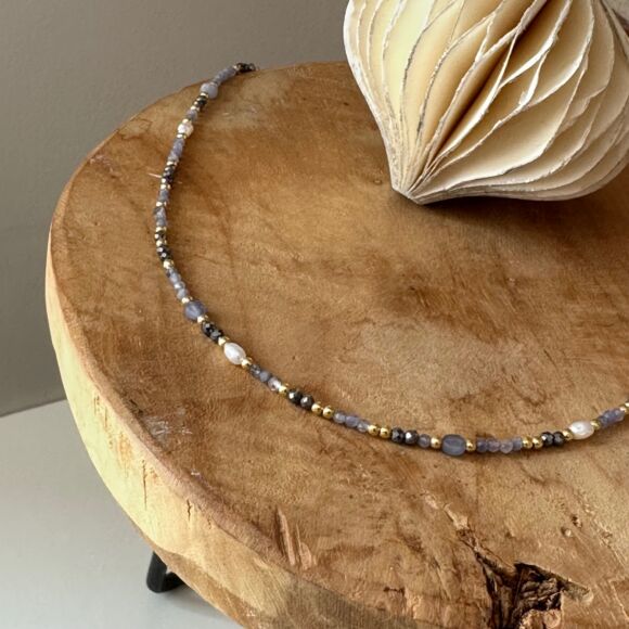 Collier en tanzanite, perles, terahertz en Argent doré - Léna – Image 3