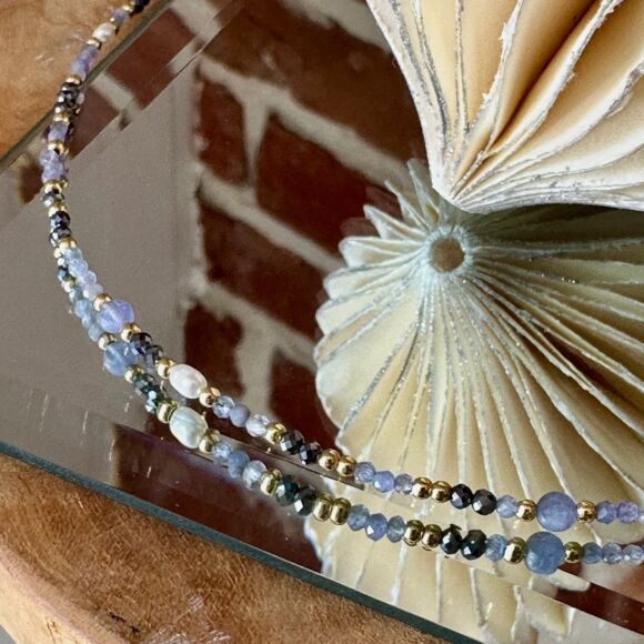 Collier en tanzanite, perles, terahertz en Argent doré - Léna – Image 5