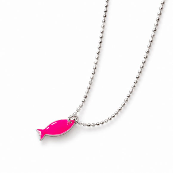 Collier en Argent 925 et poisson en email fluo-Hawai