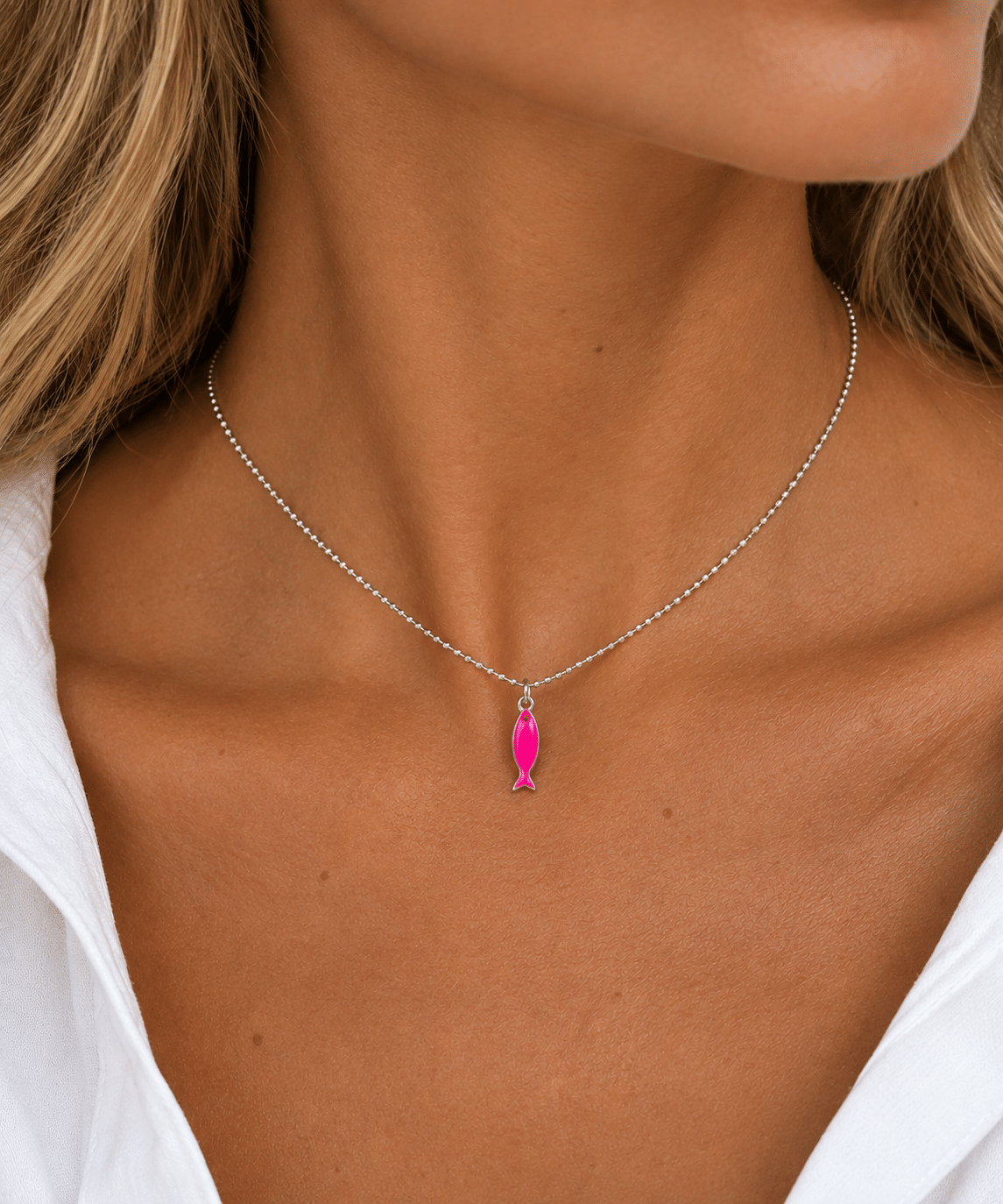 Collier en Argent 925 et poisson en email fluo-Hawai – Image 6