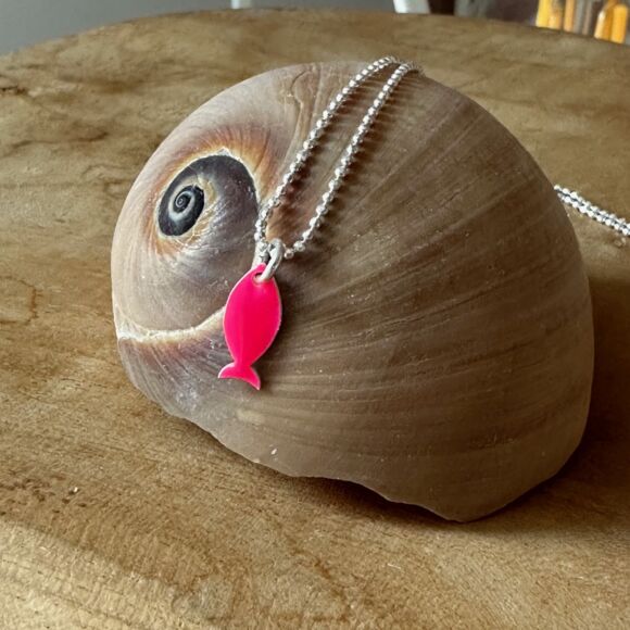 Collier en Argent 925 et poisson en email fluo-Hawai