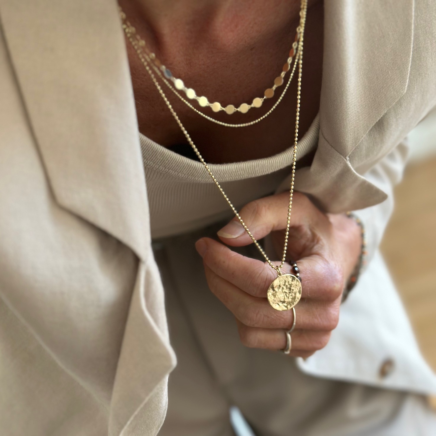 Collier longue chaîne en Argent doré avec pendentif plaqué-or