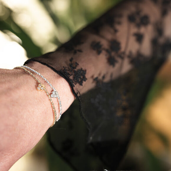 Bracelet Argent ou Argent doré avec mini cristaux et pendentif - Céleste