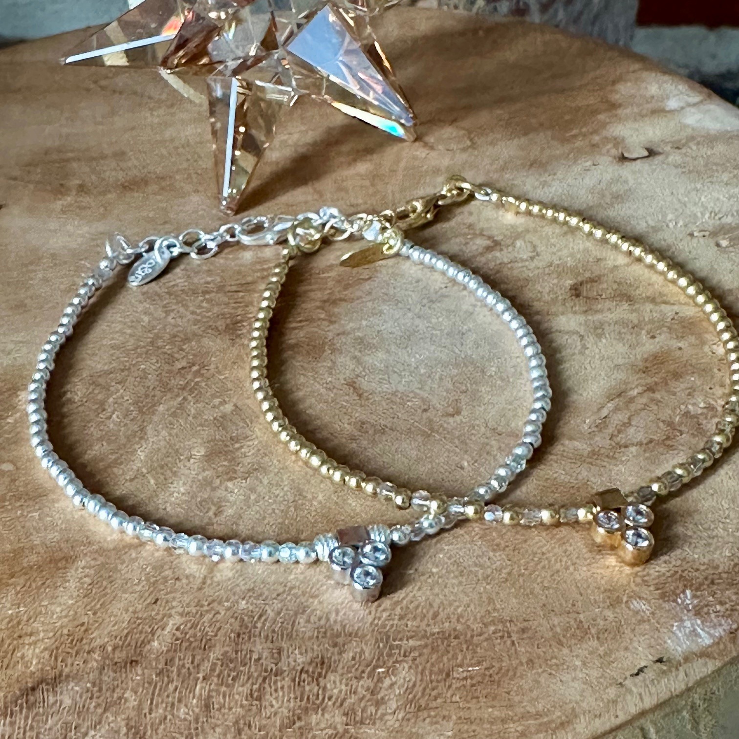 Bracelet Argent ou Argent doré avec mini cristaux et pendentif - Céleste – Image 5