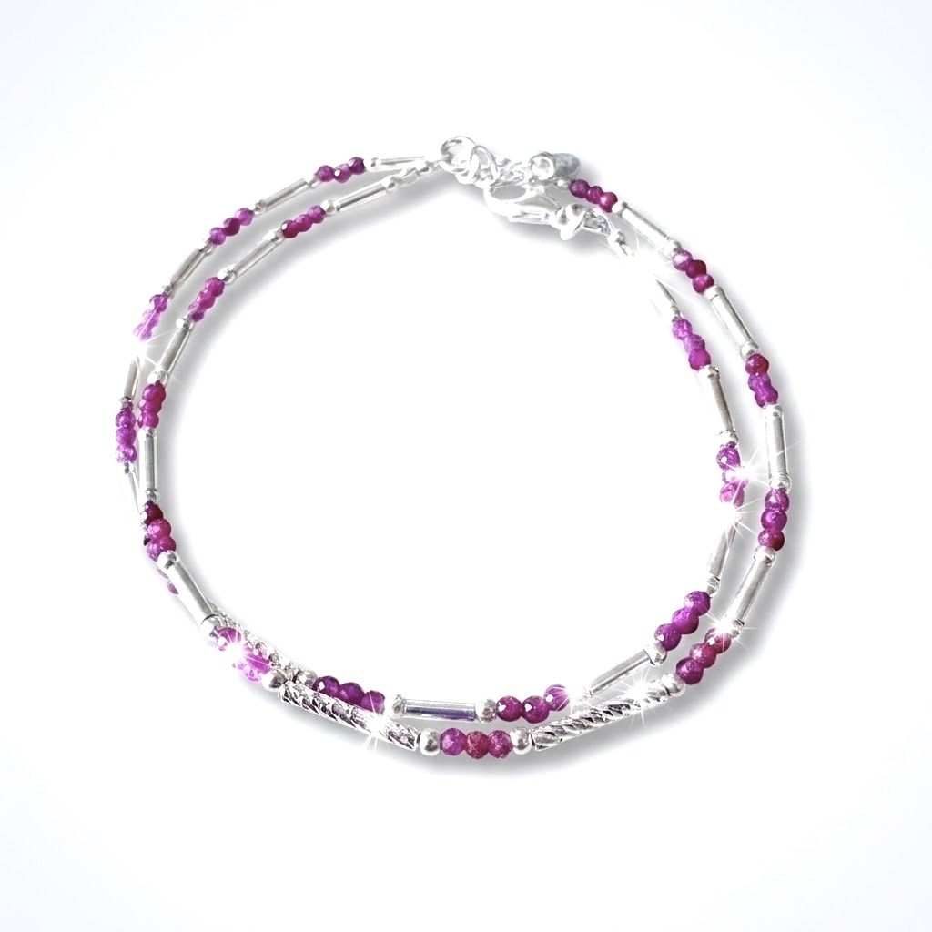 Bracelet double rang rubis- Argent ou Argent doré- Ruby – Image 4