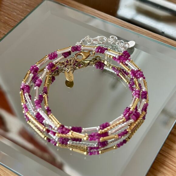 Bracelet double rang rubis- Argent ou Argent doré- Ruby