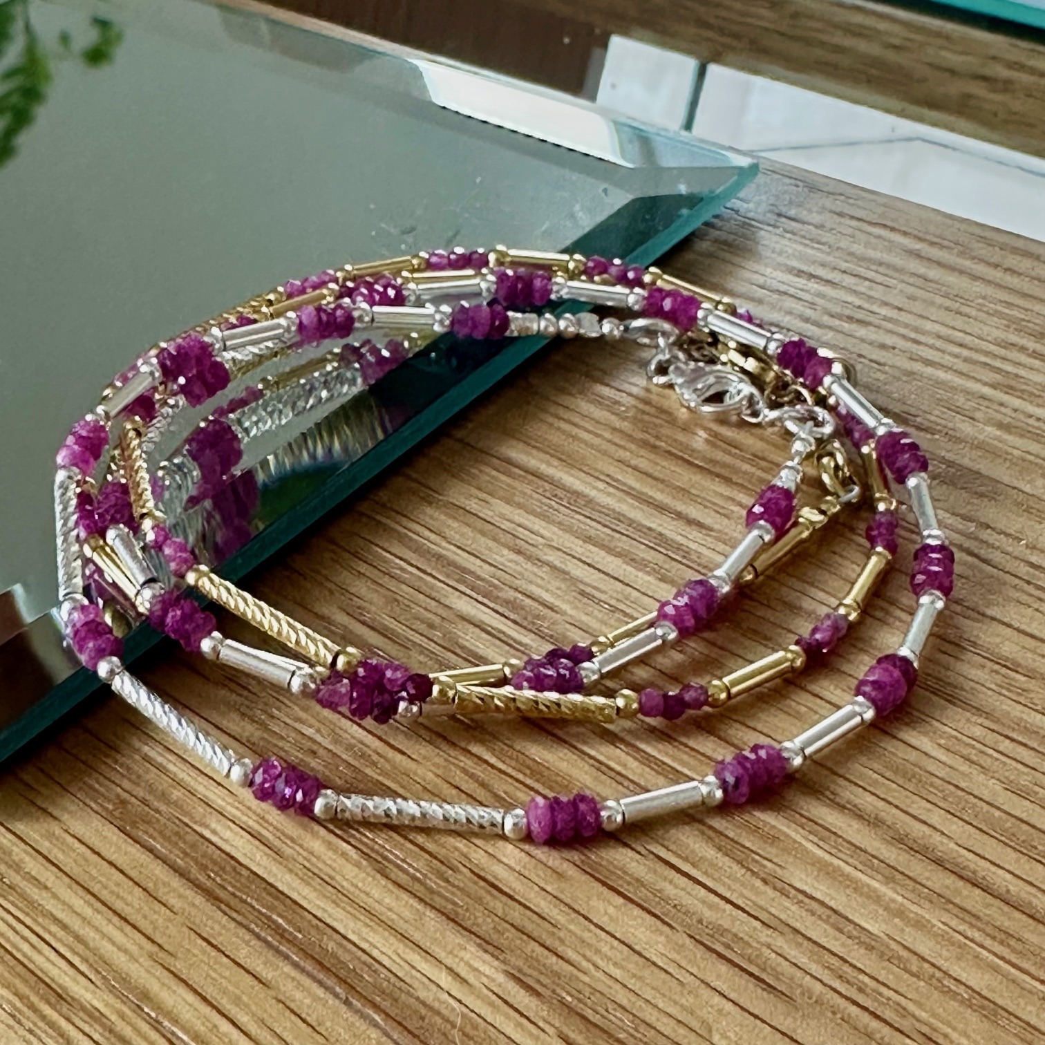 Bracelet double rang rubis- Argent ou Argent doré- Ruby – Image 6