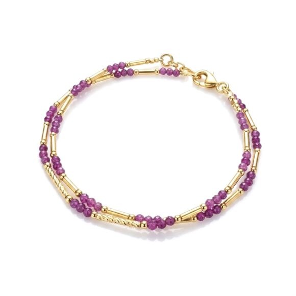 Bracelet double rang rubis- Argent ou Argent doré- Ruby