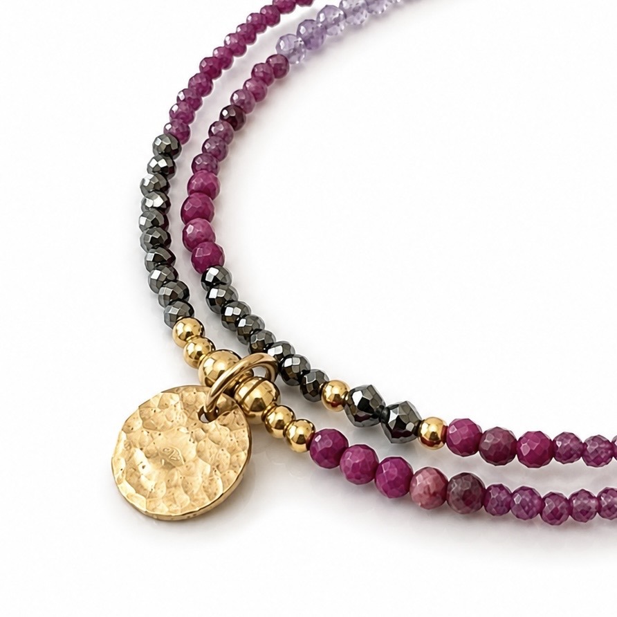 Bracelet double tour en rubis, sugilite,améthyste et terrahertz-Manon – Image 4
