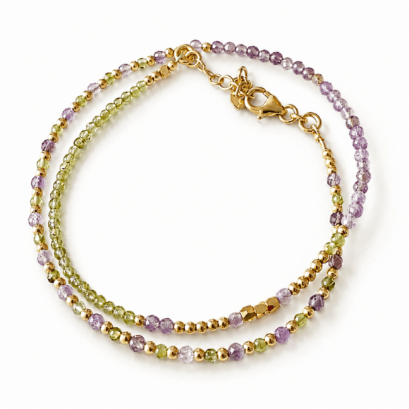 Bracelet double tour en péridot et améthyste-Yolande