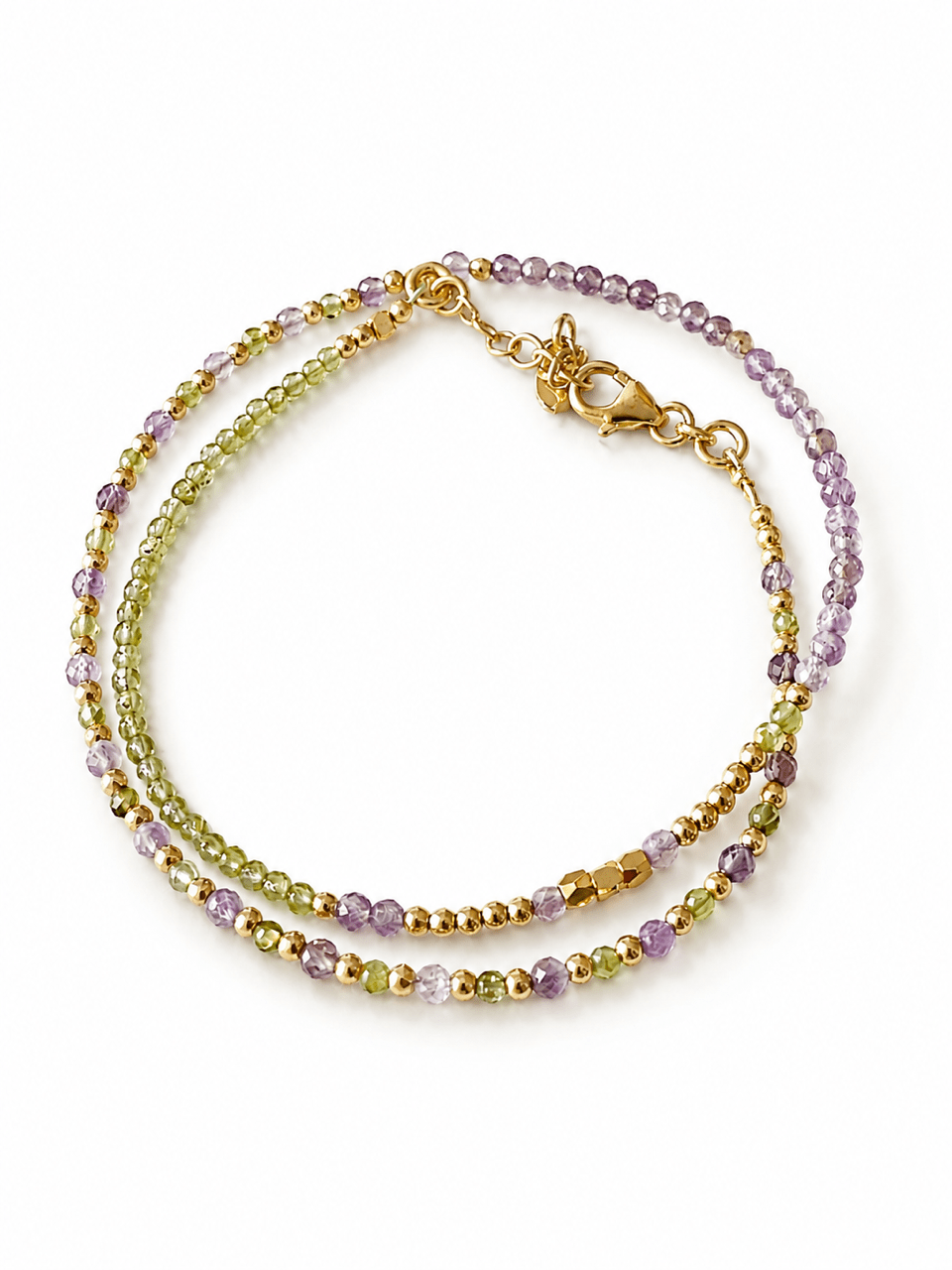 Bracelet double tour en péridot et améthyste-Yolande