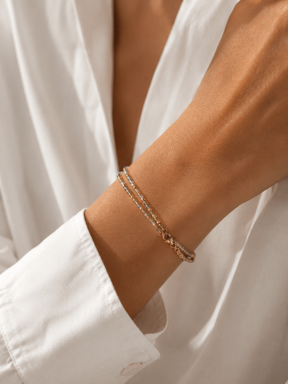 Bracelet double tour en péridot et améthyste-Yolande – Image 2