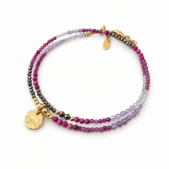 Bracelet double tour en rubis, sugilite,améthyste et terrahertz-Manon