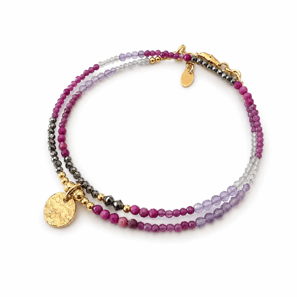 Bracelet double tour en rubis, sugilite,améthyste et terrahertz-Manon