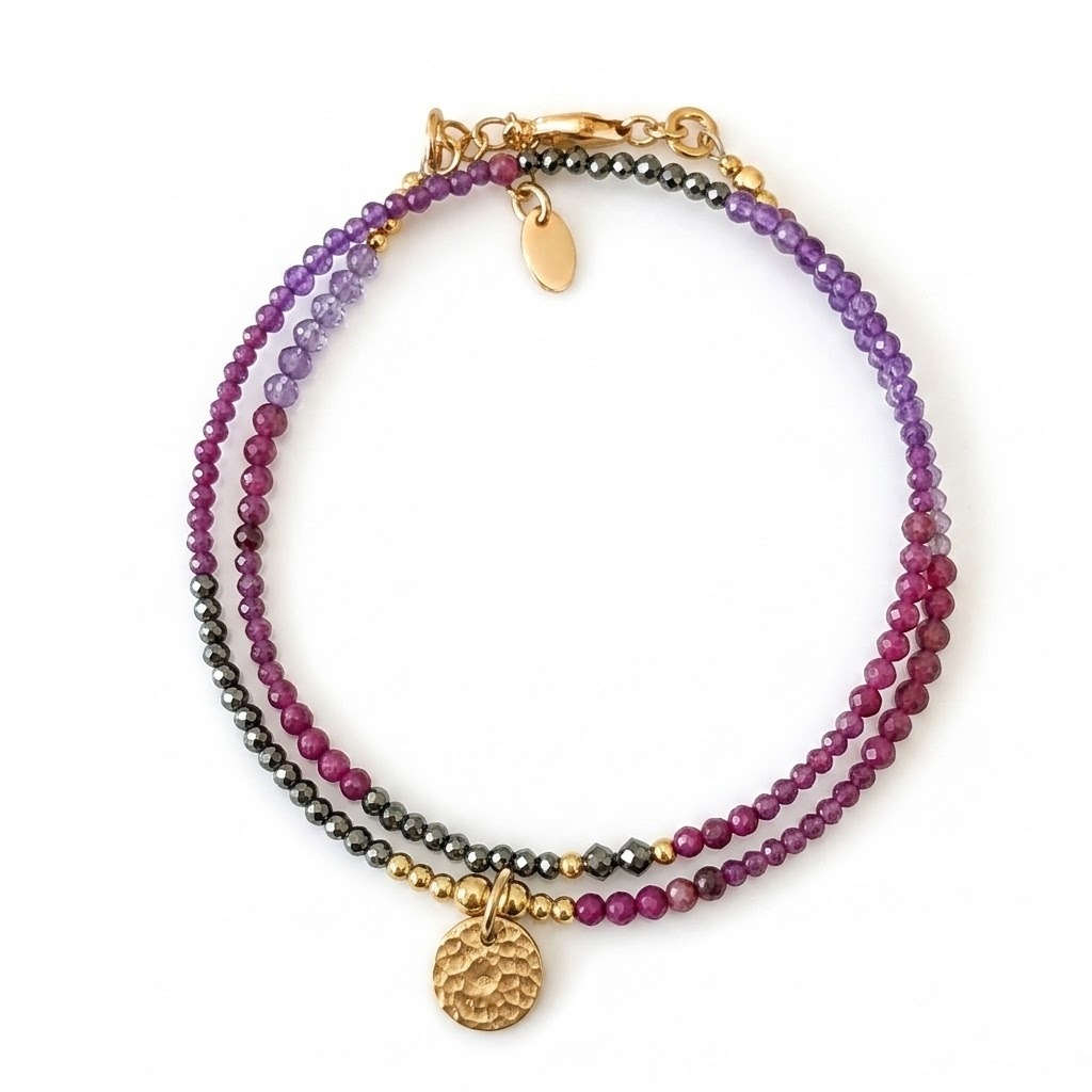 Bracelet double tour en rubis, sugilite,améthyste et terrahertz-Manon – Image 3